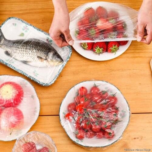 50/100PCS Disposable Food Cover Plastic Wrap Elastic Food Lids Fruit Bowls Cups Caps Storage Kitchen Fresh Keeping Saver Bag