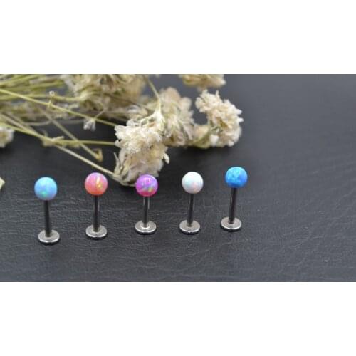 Free shippment 10pcs Body Jewelry 16G OPAL Stone stainless steel body jewelry lip piercing labret ring 1.2X8X3MM