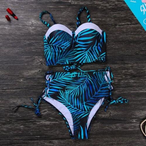2021New Leaves Printed Fashion Print Sport Bandeau Push up Bikinis Sexy Women Swimsuit Thong Swimwear Beach wear