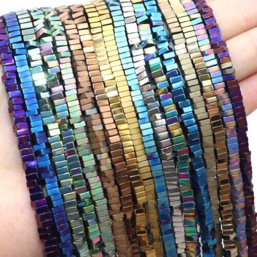 1 2 3 4 6mm Colorful Natural Hematite Stone Square Flake Loose Spacer Beads For Jewelry Making DIY Bracelet Necklace Accessories