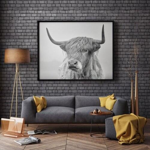 Black and White Highland Cow Cattle Wall Canvas Art Nordic Painting Poster and Print Scandinavian Wall Picture Living Room Decor