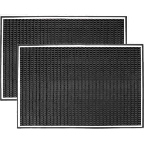 2 Pack Black Bar Mat, 18 Inch X 12 Inch Rubber Serving Mat, Non Slip, Non-Toxic, Countertop Spill Mats For Coffee Bar