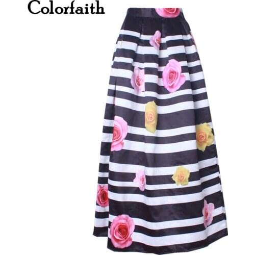 NEW Long Skirt Womens 100cm Floor-Length Flared Fashion Satin Vintage Floral Striped High Waist Pleated Maxi Skirt Saia SK13