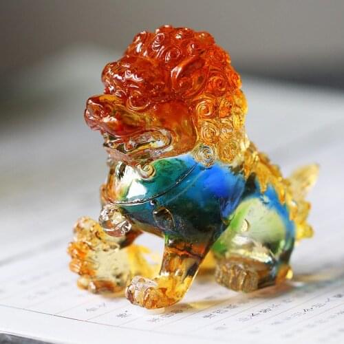 Colored Glaze Crystal Lion Figurine Glass Art Wildlife Animal Sculpture Home Office Table Decor Collectible House Fortune Gifts
