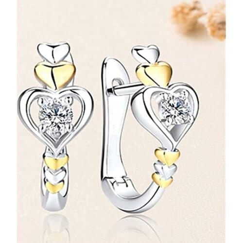 Huitan New Fashion Two Tone Heart Women Earrings U Shape Hoops Statement Accessories Unique Gift Wedding Engagement Love Jewelry