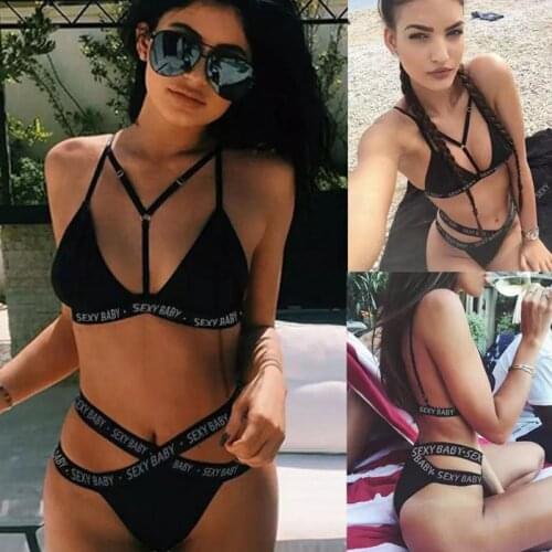 Letter Print Bikini Set Women Swimsuit Cross Strappy Bandage Bathing Suit S-XL Swimwear Brazilian Monokini