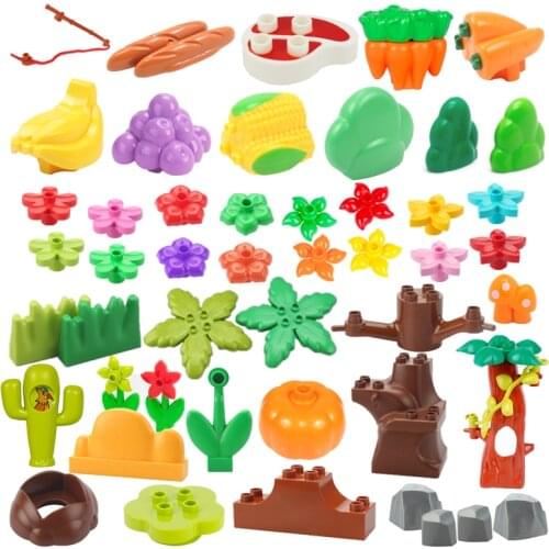Big particles building blocks accessories compatible Duplos farm Assemble bricks fence Tree stump Grass flower Figure Toys gift