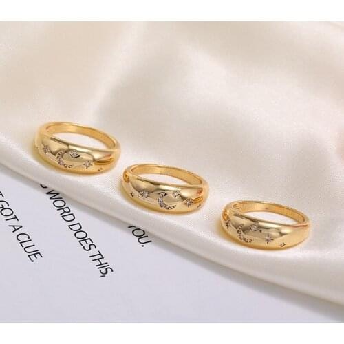 INS Hot Real Gold Plated Diamond Finger Ring Starburst Moon Zircon Stone Dome Ring For Women Girl Trendy Jewelry Gift