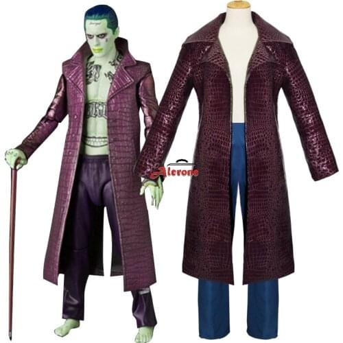 Suicide Joker Cosplay Costume Purple Coat Clown Clothing Adult Men Halloween Carnival Costumes