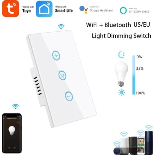 Tuya US/EU Smart WiFi/Bluetooth Wall Touch Light Dimming Switch Glass Panel Wireless Work With Google Home Alexa Smart Life