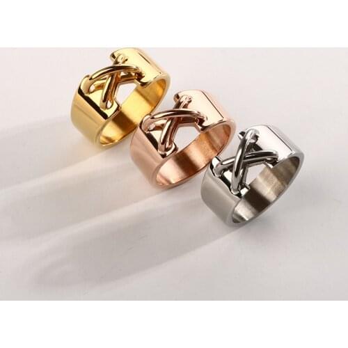 New Wedding Women Rings Jewelry High Quality Stainless Steel Cross Design Rose Gold Color Rings for Women Anillos Mujer