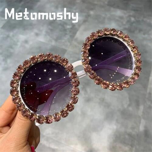 New Oversize Sunglasses Women Retro Rhinestones Sunglass Luxury Crystal Round Sun Glasses Men Shades for Women Oculos Feminino