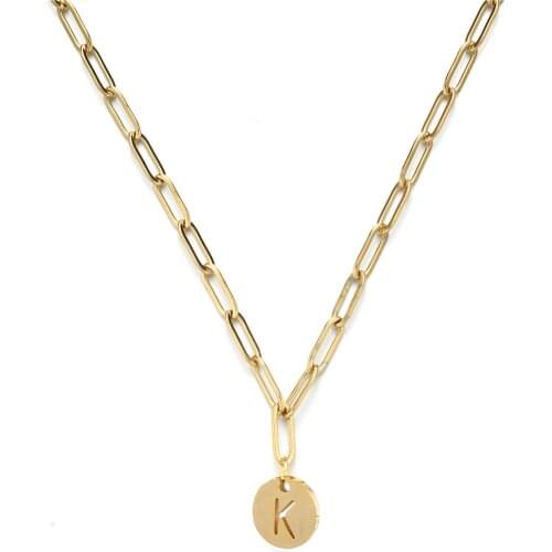 Stainless Steel Letter A-Z Initial Pendant Necklace For Women Stainless Steel Round Coin Alphabet Necklace Jewelry