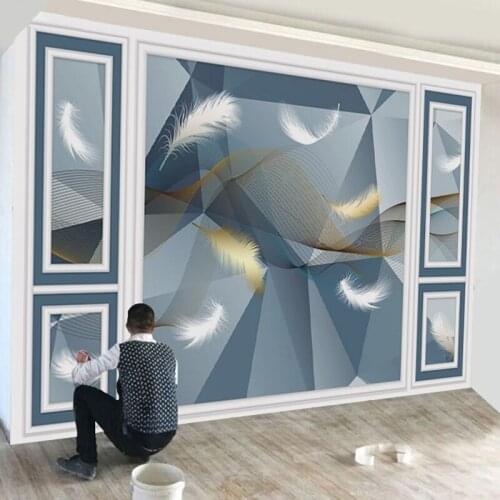 Custom Photo Decor Papel De Parede 3D Modern Abstract Geometric Feather TV Background Wall Painting Living Room Wallpaper Murals