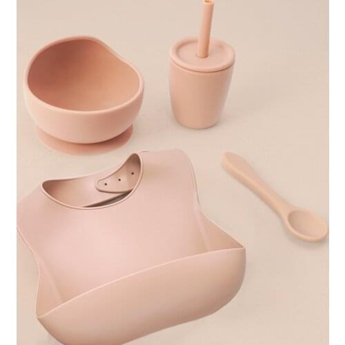 Baby Stuff Tableware Silicone Sucker Bowl Waterproof Newborn Bibs Non-Slip Toddle Feeding Plate Spoon Sippy Cup Things For Baby