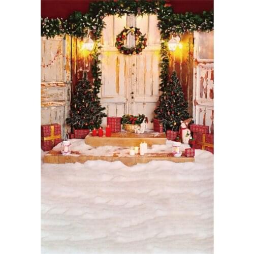 Yeele Christmas Photography Backdrop Tree Gift Photocall Flowers Wood Door Baby Portrait Background Photo Studio Photographic
