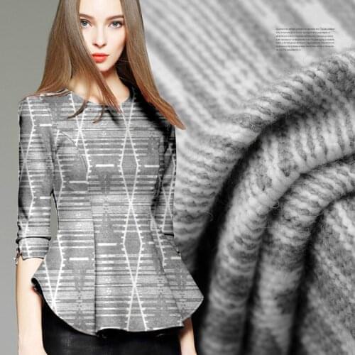 Gray geometric jacquard high quality jacquard wool fabric autumn and winter clothing skirt fabric