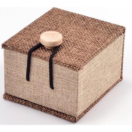 1pcs Wooden Ring Jewelry Boxes Necklace Pendant Packaging Box For Gift Present Packing Display Wedding Ring Storage with Burlap