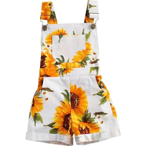 New Girls Pants, Sunflower Print Suspender Shorts with Pockets for Birthday Party Photography Vacation