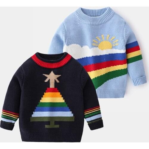 2-7 Y Baby Boys Sweaters Fashion Rainbow Striped Pullover Sweater for Boy Kids Clothing Childrens Casual Knitted Sweater New