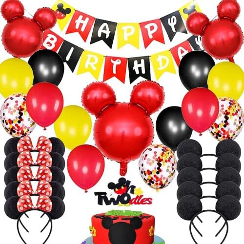 Mickey Mouse 1st Birthday Party Supplies Mickey Cupcake Toppers Balloons Party Decor Happy Birthday Banner for BabySupplie