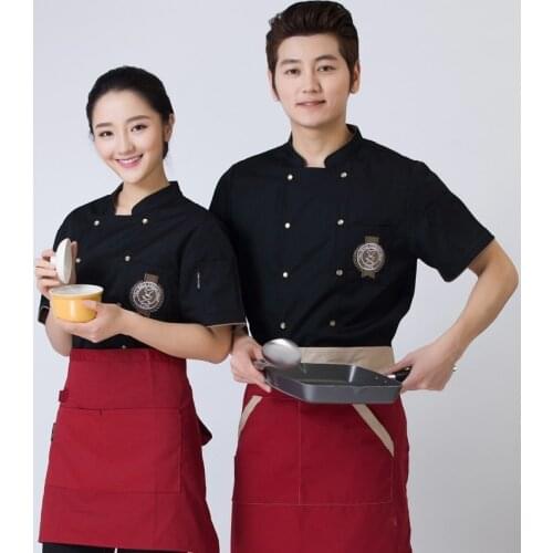 Short Sleeved Chef Service Unisex Kitchen Chef Uniforms Short Sleeve Breathable Double Breasted Jackets Food Services Cooking