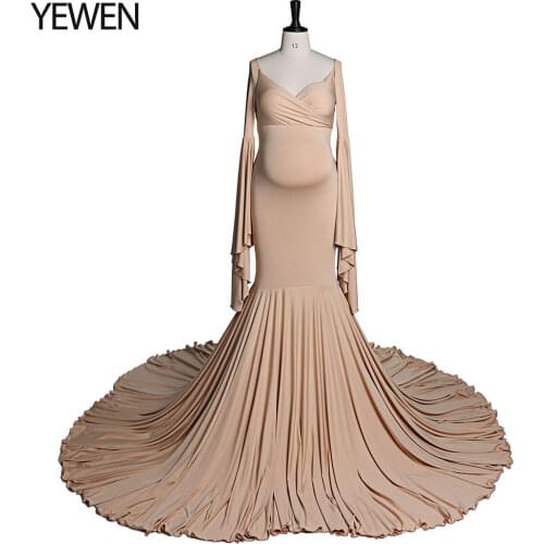 Stretchy Fabric V Neck Evening Dress Long Sleeves Mermaid Style Maternity Gown For Photo Shoot Babyshower Custom Colors YEWEN