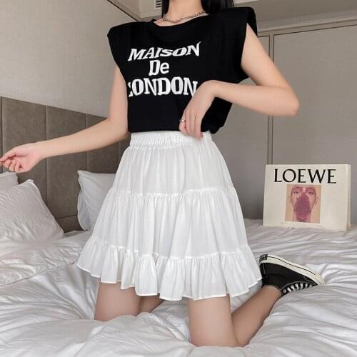 2021 Summer New Girl White Mini Skirt High Waist Fashion and Loose Korean Version Chiffon Cake Skirt Women Black