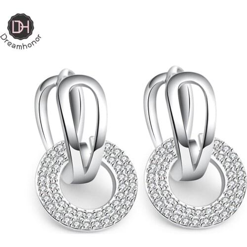 Dreamhonor 2021 Hot Sale Fashion Style 925 Sterling Silver Zirconia Crystal Circle Clip Earrings For Women Jewelry