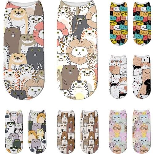3D Printed Women Summer Cotton Short Socks Cute Cartoon Kawaii Animal Gather Funny Pattern Happy Colorful Low Ankle Casual Socks