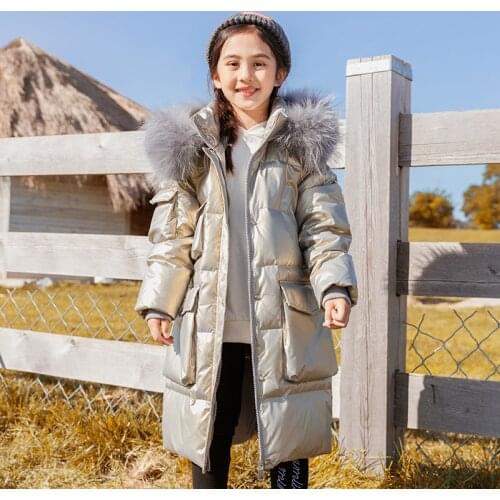 Winter Jacket For Girl 2021 New Childrens Outerwear Fashion Padded Long Boy Coat Kids Clothing Shiny Coat TZ917