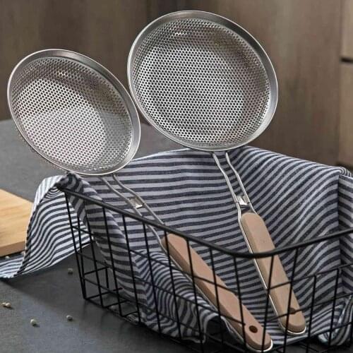 18CM Non-Slip Kitchen Utensil Wooden Handle Oil Strainer Spoon Colander Skimmer Stainless Steel