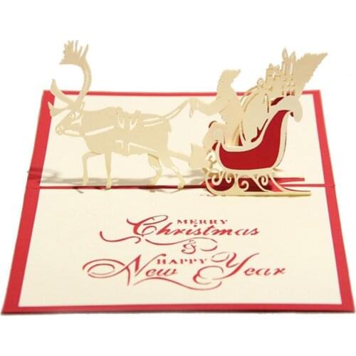 3pcs/lot Paper-cut Hollow Card 3D Handcrafted Santa Claus Carriage Design Greeting Card Envelope Invitation Card Kirigami