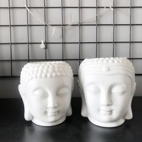 3D Buddha Head Concrete Plaster Resin Candlestick Tray Molds Silicone Clay Pot Mold DIY Pen Holder Cement Planter Making Tools