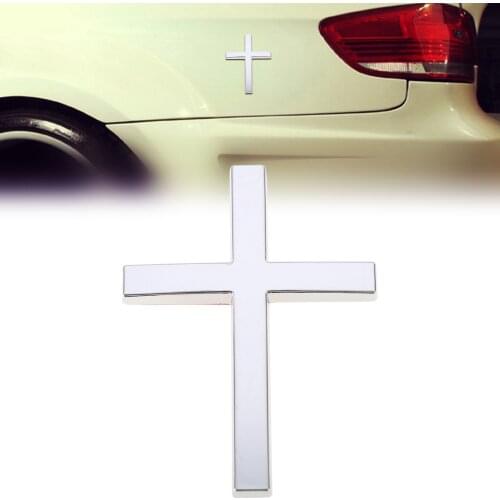 3D Metal Christian Cross Car Side Body Trunk Emblem Badge Sticker Decal Silver