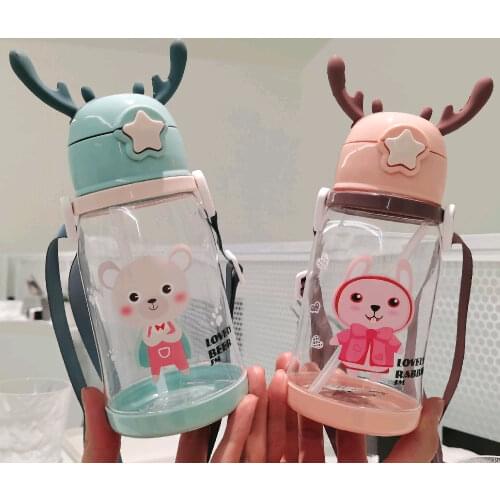 600ml Portable Water Bottles for Girls Kid Drinking Bottle with Straw Durable Press Open BPA Free Tea Mug Outdoor Sport Camping
