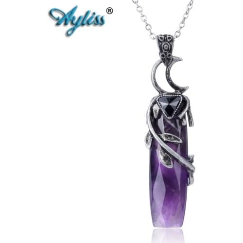 Ayliss Unisex Retro Moon Branches and Leaves lnlaid Obsidian Accessory Pendant Natural Stone Faceted Crystal Necklace Jewelry