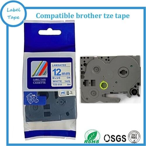Free shipping 3PK 12mm Brother P-touch tz tape tz233, TZ-233, Tz 233 blue on white for brother label maker
