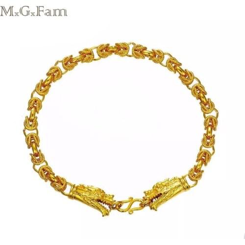 MGFam (21cm*5mm) Dragon Bracelet Jewelry Men China Ancient Mascot Original Designs Pure Gold Color Allergy Free