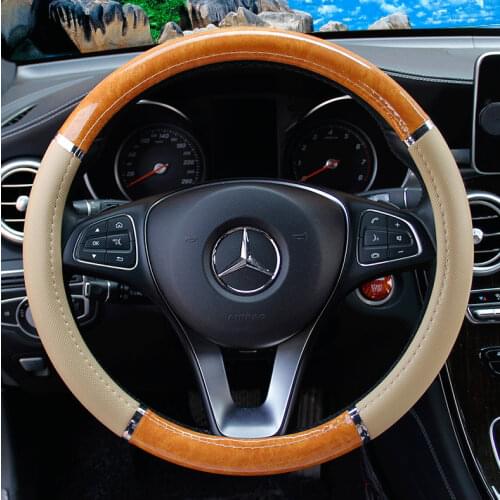 Carbon Steering Wheel Cover Wood Steering-Wheel Covers Mahogany Retro Leather Car Steering Wheels Hubs Car Interior Accessories