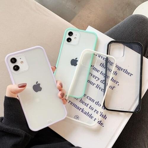 Straight Edge TPU Phone Case For iPhone 12 11 Pro Max 7 8 Plus SE2 X XR XSMax Two-Color Transparent Clear Full Cover Shock-proof