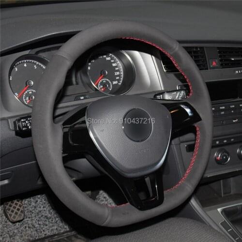 For VW Golf 7 (VII) Golf Sportsvan(SV) Polo Tiguan Allspace DIY Black Perforated Suede Leather Hand sewing Steering Wheel Cover