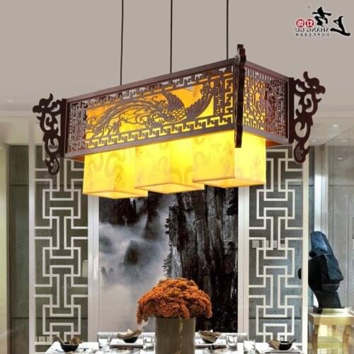 Chinese style Wooden antique wooden sheepskin Chandelier Lamp three classical teahouse atmosphere restaurant head send ZS26