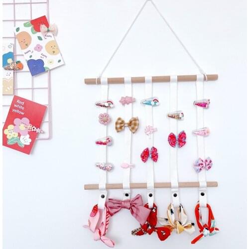 High Quality 5 Belts Wooden Sticks Hair Clips Bow Holder Hairband Headband Organizer Storage Hanger Girls Gift Decoration Room