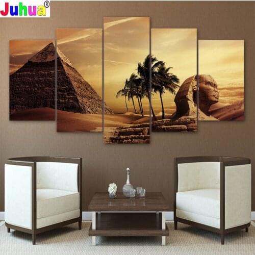 Egypt Famous Pyramid And Sphinx Diamond Painting 5 Panel Posters Home Decor Mosaic Embroidery Wall Picture for Living Room