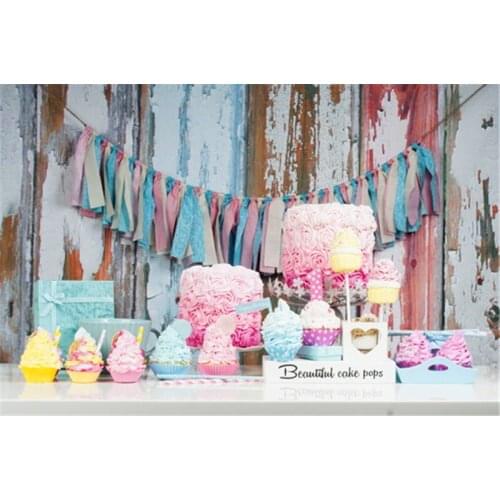 Retro Wood with Birthday Cake Newborn Baby Photography Backdrops Custom Background Studio Children Backdrops Props Fotografia