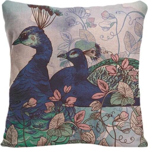 Cotton Linen Floral With Peacock Throw Pillow Case Decorative Cushion Cover Pillowcase Customize Gift High-Quality By Lvsure