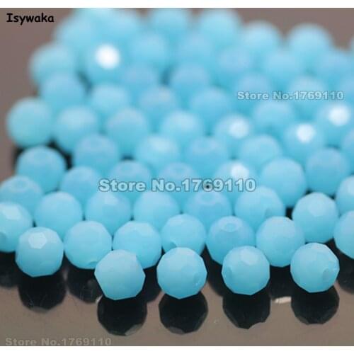 Isywaka Non-hyaline Blue Color 100pcs 4mm Round Austria Crystal Bead Ball Glass Bead Loose Spacer Bead for DIY Jewelry Making