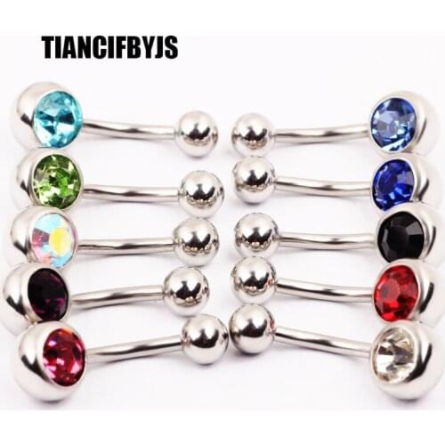 Stainless Steel Crystal Belly Piercing Navel Belly Button Ring Wholesale 50pcs Mix 10 Colors Body Jewelry Piercing Nombril
