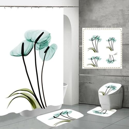 Bath Mat Rugs Durable Pedestal Anti-Skid Rugs Curtains Shower Curtain Set Waterproof Bathroom Non-Slip Mat Lid Toilet Cover